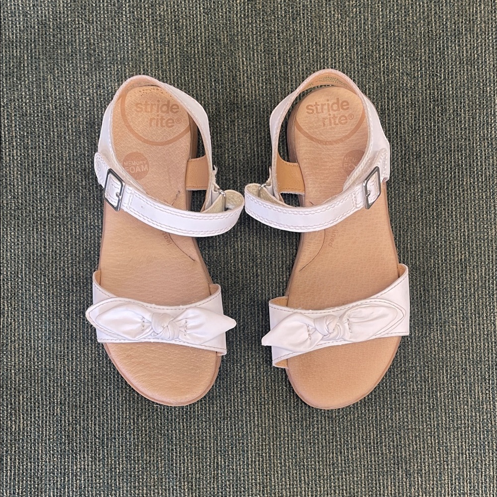 Stride Rite White Girls Bow Ankle-Strap Sandals